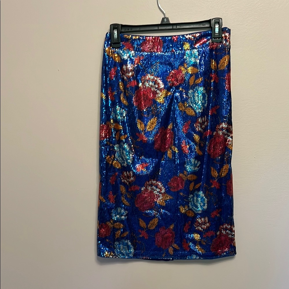 G.I.L.I. Red and Blue Sequin Pencil Skirt Midi NWOT